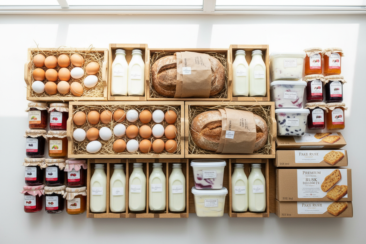 "Fresh breakfast essentials including eggs, bread, and dairy — Apna Sasta Bazaar"